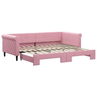 Slaapbank met onderschuifbed 90x200 cm fluweel roze