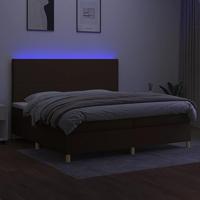 Boxspring met matras en LED stof donkerbruin 200x200 cm - thumbnail