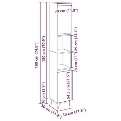 Badkamerkast Zwart Eiken 30 x 30 x 190 cm Bewerkt hout