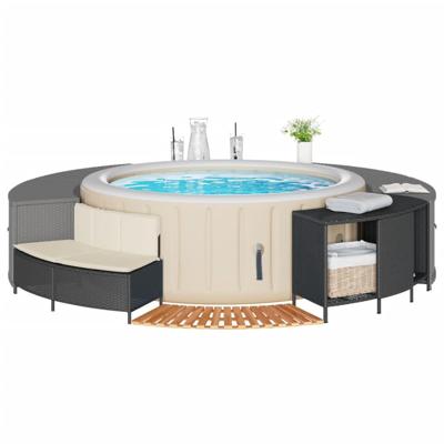 Hottub-ombouw poly rattan en massief acaciahout zwart
