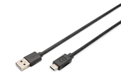 Digitus AK-300148-030-S USB-kabel USB 2.0 USB-C stekker, USB-A stekker 3.00 m Zwart Afgeschermd (dubbel), Stekker past op beide manieren