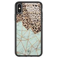 iPhone X/XS glazen hardcase - Luipaard marmer mint - thumbnail