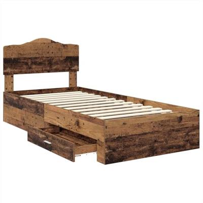 Bedframe met hoofdeinde Oudhout 90 x 200 cm Bewerkt hout