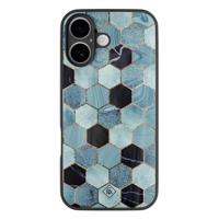 iPhone 16 glazen hardcase - Blue cubes - thumbnail
