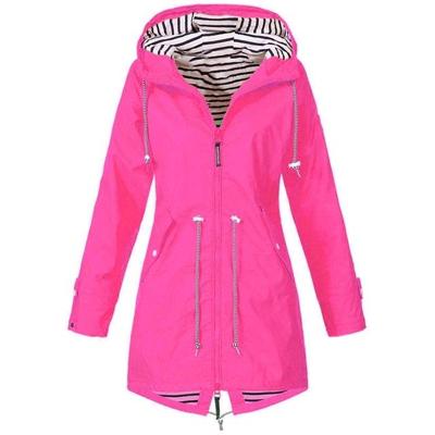 Vrouwen waterdichte regen jas Hooded regenjas grootte: XXL (Rose rood)
