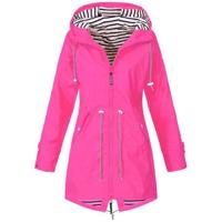 Vrouwen waterdichte regen jas Hooded regenjas grootte: XXL (Rose rood) - thumbnail