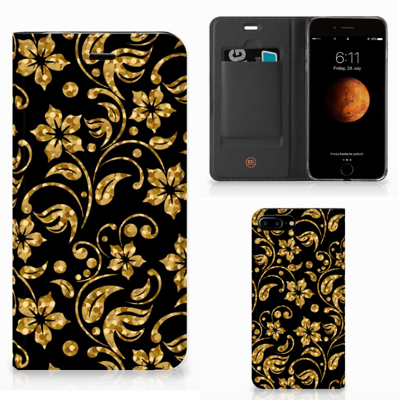 Apple iPhone 7 Plus | 8 Plus Smart Cover Gouden Bloemen