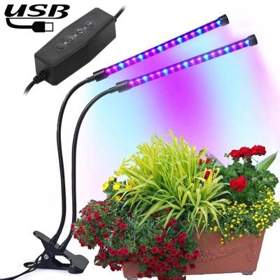 18W Dual hoofden USB Clip Timing LED groei licht SMD 5730 blauwe 460NM + 630NM rood Full Spectrum Plant Lamp DC 5V