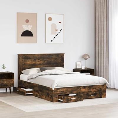 Bedframe met lade met hoofdeinde met opslag Bewerkt hout