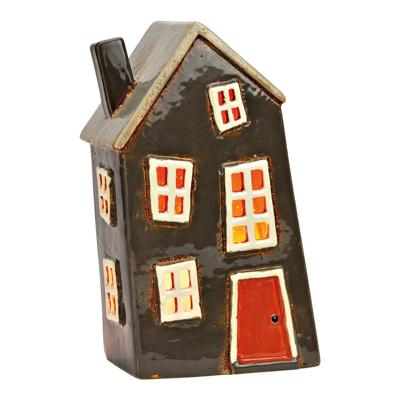 Lichthuis van aardewerk, Kleurrijk (B/H/D) 14x22x9cm