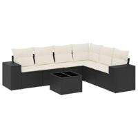 7-delige Loungeset met kussens poly rattan zwart - thumbnail