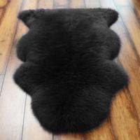 Zuivere echte wol sofa kussen bont volledige hele schapenvacht tapijt venster decoratie mat grootte: 60x90cm (zwart) - thumbnail