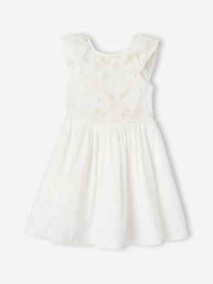 Geborduurde ceremoniejurk met regenboogkleurige bloemen voor meisjes wit Geborduurde ceremoniejurk met regenboogkleurige bloemen voor meisjes wit