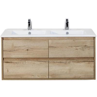 Porto Badmeubelset 120 cm - 4 Laden Natuur Eiken - Keramische Wastafel Wit Slim