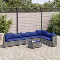 8-delige Loungeset met kussens poly rattan grijs - thumbnail