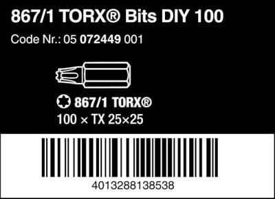 Wera 867/1 Z TORX® DIY 100 SiS 05072449001 Torx-bit T 25 Gereedschapsstaal Gelegeerd, Taai D 6.3 100 stuk(s)