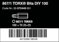 Wera 867/1 Z TORX® DIY 100 SiS 05072449001 Torx-bit T 25 Gereedschapsstaal Gelegeerd, Taai D 6.3 100 stuk(s) - thumbnail