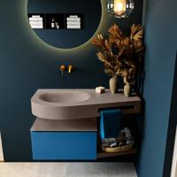 MONDIAZ RIVA 100cm badmeubel onderkast / planchet kleur Jeans met 1 lade. Wastafel DULCET links 0 kraangaten kleur Smoke. - thumbnail