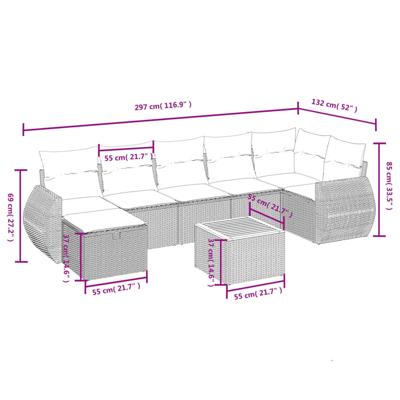 8-delige Loungeset met kussens poly rattan gemengd beige