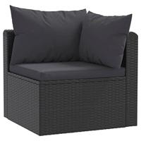 2-delige Loungeset met kussens poly rattan zwart - thumbnail