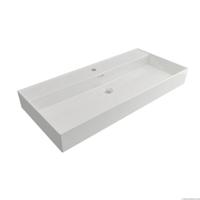 Wastafel Plieger Kansas 2 Kraangaten 100x46,6 cm met Overloop Mat Wit - thumbnail