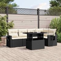 6-delige Loungeset met kussens poly rattan zwart - thumbnail