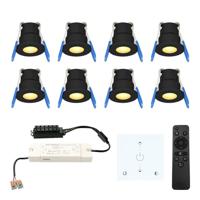 Set van 8 Milano LED Mini Inbouwspots met trafo en muurdimmer - 12 Volt 3 Watt 200 lumen - Dimbaar - Plat 34mm - 2700K - IP65 waterdicht - Zwart - thumbnail