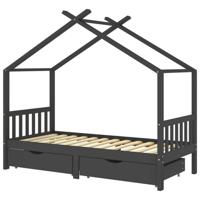 Kinderbedframe met lades grenenhout donkergrijs 90x200 cm - thumbnail