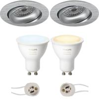 GU10 Inbouwspot Set - Mat Zilver - Inbouw Rond - Kantelbaar - Philips Hue - White Ambiance - Bluetooth - Pragmi Delton Pro - Ø82mm - thumbnail