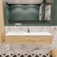 Mondiaz Lush Cloud badmeubel Washed oak 150 cm 1 lade solid surface enkele spoelbak links zonder kraangat - thumbnail