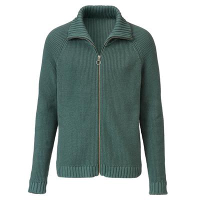 Gebreid schippersvest van bio-katoen met opstaande kraag, zeegras M