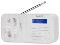 Denver DAB-42WHITE digitale radio DAB+ en FM-radio, klok, alarm en wekker, werkt op batterijen en werkt op stroom, volume 1 W, houten afwerking. - thumbnail