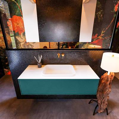 Badkamermeubelset Mondiaz Erin 120 cm met 1 Lade met RIDGE Wastafel Midden Talc Zonder Kraangaten Greeploos Mat Smag