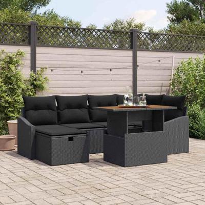 Tuinbankenset met kussen met opslag 7 pcs Zwart poly rattan