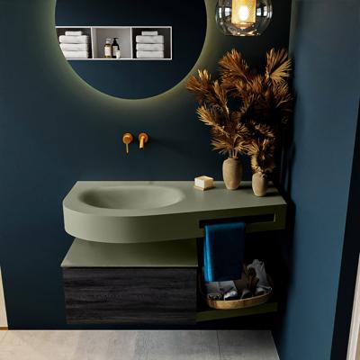 MONDIAZ RIVA 100cm badmeubel onderkast / planchet kleur Antracite met 1 lade. Wastafel DULCET links 0 kraangaten kleur Army.