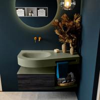 MONDIAZ RIVA 100cm badmeubel onderkast / planchet kleur Antracite met 1 lade. Wastafel DULCET links 0 kraangaten kleur Army. - thumbnail