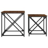 2-delige Tafeltjesset bewerkt hout bruin eikenkleur - thumbnail