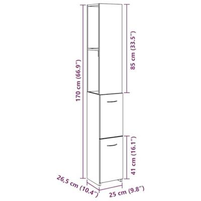 Badkamerkast 25x25x170 cm bewerkt hout oud houtkleurig