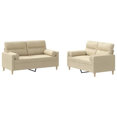 2-delige Loungeset met kussens stof crèmekleurig