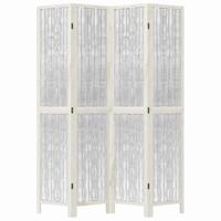 Kamerscherm met 4 panelen massief paulowniahout wit - thumbnail