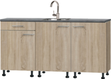 Keukenblok 110cm Houtnerf met inbouw koelkast en rvs spoelbak RAI-435