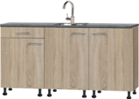 Keukenblok 110cm Houtnerf met inbouw koelkast en rvs spoelbak RAI-435 - thumbnail