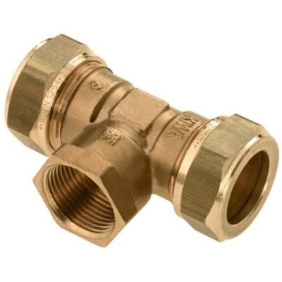 Bonfix knelkoppeling - T-stuk knel x binnendraad x knel - 28mm x 1/2 x 28mm - Messing