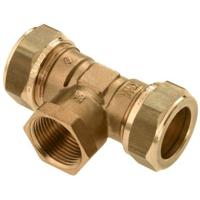 Bonfix knelkoppeling - T-stuk knel x binnendraad x knel - 28mm x 1/2 x 28mm - Messing - thumbnail