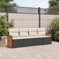 4-delige Loungeset met kussens poly rattan zwart - thumbnail