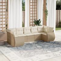 7-delige Loungeset met kussens poly rattan beige - thumbnail