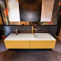 Badkamermeubelset Mondiaz Erin 150 cm met 2 Lades met RIDGE Wastafel Rechts Linen met 1 kraangat Greeploos Mat Ocher - thumbnail