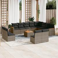 13-delige Loungeset met kussens poly rattan grijs - thumbnail
