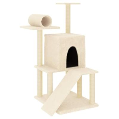 vidaXL Kattenmeubel met sisal krabpalen 110,5 cm crèmekleurig, kattenpaal, kattenboom, kattenkrabpaal, kattenhuis, kattenmeubel, kattenpalen