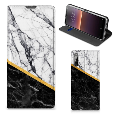 Sony Xperia L4 | Standcase | Marmer Wit Zwart - Origineel Cadeau Man Sony Xperia L4 | Standcase | Marmer Wit Zwart - Origineel Cadeau Man